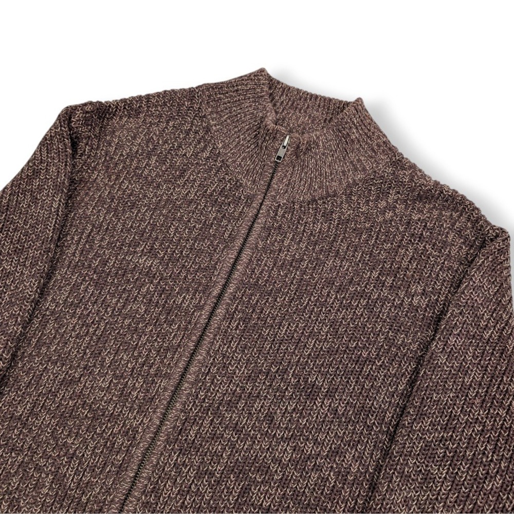 LL Bean Full Zip Cardigan Sweater‎ Mens Large Brown Chunky Knit Gorp GrandpaCore